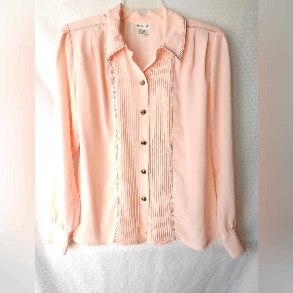 Pretty Pink Vintage Blouse Pleated Front by Nicola Size 10 Chest 42" Office